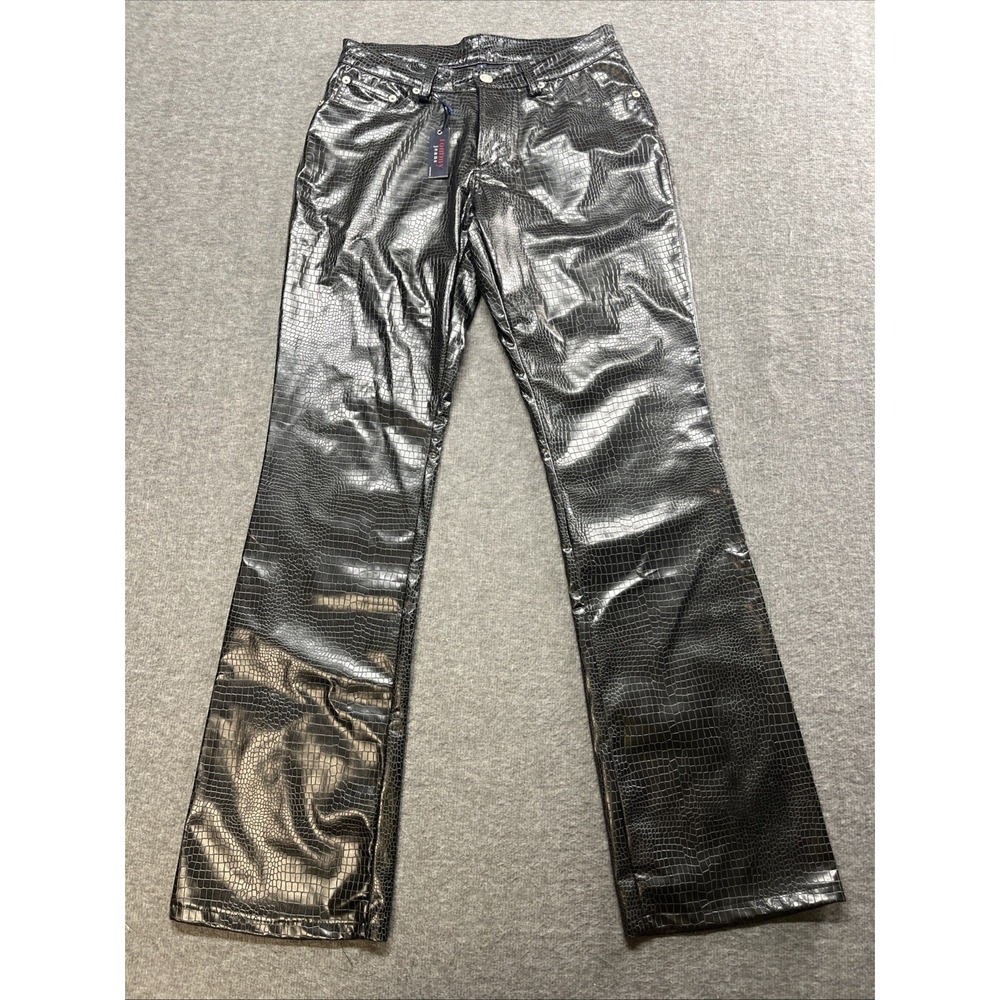 Tommy Hilfiger Jeans Black Animal Print Faux Leather Long Pant Women 5